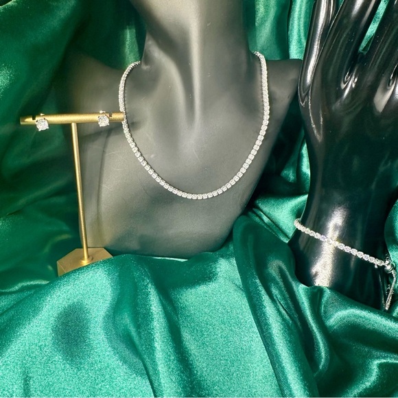 Dainty Tennis Necklace & Bracelet Set | Silver Plated CZ - Picture 4 of 13